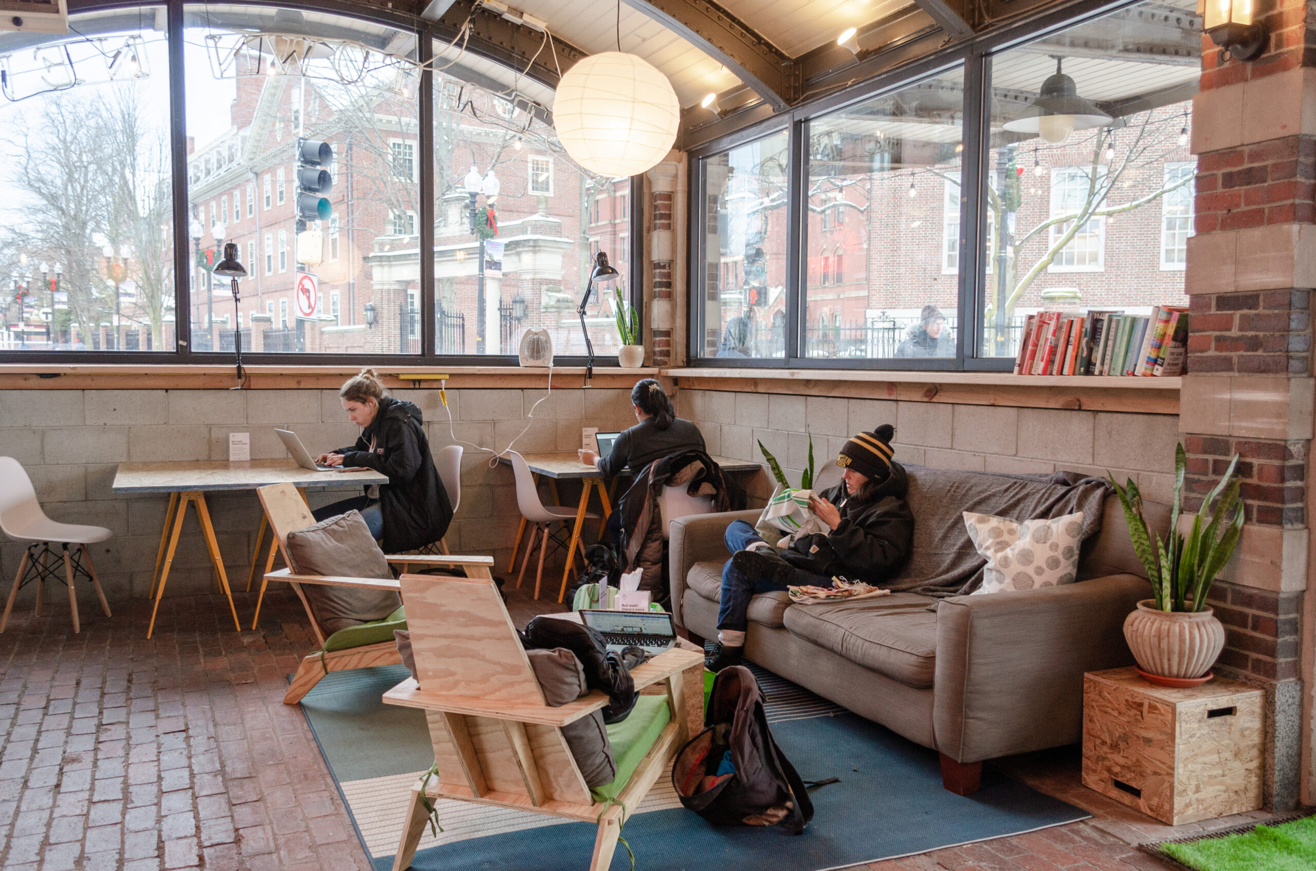 People working at Harvard Square